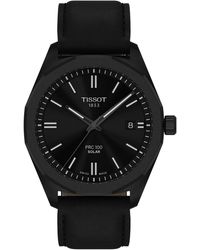 Tissot - Swiss Prc 100 Solar Quartz Black Leather Strap Watch 39mm - Lyst