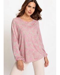 Olsen - Cotton Blend Long Sleeve Allover Print Keyhole Neckline T-shirt Containing [tm] Modal - Lyst