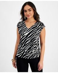 INC International Concepts - Petite Printed Ruched V-neck Top - Lyst