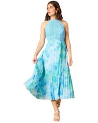 Oasis - Printed Lace Mix Halterneck Midi Dress - Lyst