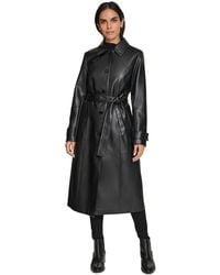 Calvin Klein - Faux Leather Belted Trench Coat - Lyst
