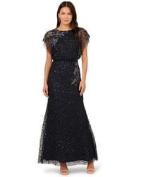 Adrianna Papell - Beaded Lace Blouson Boat Neck Dress - Lyst