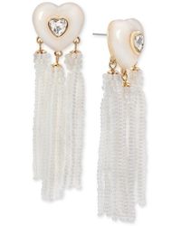 On 34th - Tone Crystal Heart & Beaded Fringe Drop Earrings - Lyst