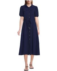Lands' End - Twill Button Front Fluid Short Sleeve Dress - Lyst