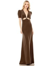 Mac Duggal - Ieena Plunge Neck Puff Sleeve Cut Out Gown - Lyst