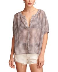 Lucky Brand - Cotton Plaid Smocked-shoulder Blouse - Lyst