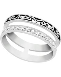 Essentials - And Now This Oxidized And Clear Crystal Double Row Band Ring - Lyst
