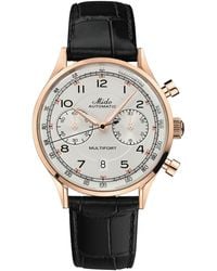 MIDO - Swiss Automatic Chronograph Multifort Black Leather Strap Watch 42mm - Lyst