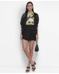DKNY - Printed Cowlneck Top Twill Cargo Mini Skirt Sheer Button Front Cardigan - Lyst