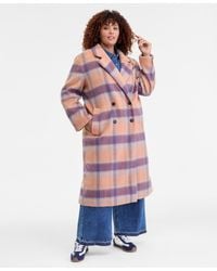 On 34th - Trendy Plus Size Plaid Double-breasted Coat - Lyst