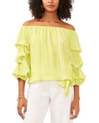 Vince Camuto - Striped Off The Shoulder Bubble Sleeve Tie Front Blouse - Lyst