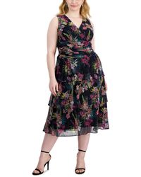 Sl Fashions - Plus Size Floral-print Crinkled Midi Dress - Lyst