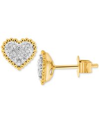 Forever Grown Diamonds Lab-created Diamond Heart Cluster Bead Frame Stud Earrings (1/4 Ct. T.w.) In 14k Gold-plated Sterling Silver - Metallic