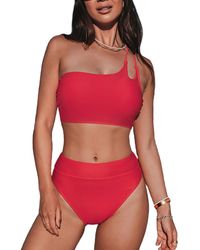 CUPSHE - High Waisted One Shoulder Back Lace-up Bikini Sets - Lyst