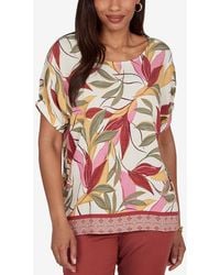 Ruby Rd. - Petite Textured Leaf Print Short-sleeve Top - Lyst