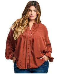 Avenue - Plus Size Gabby Embroidered Pintuck Shirt - Lyst