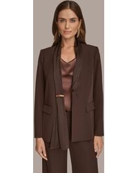 Donna Karan - Petites Mixed Media Draped Neck Blazer - Lyst