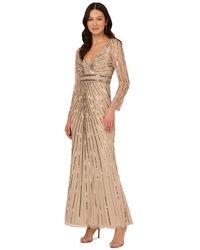 Adrianna Papell - Embellished V-neck Long-sleeve Gown - Lyst