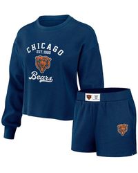 WEAR by Erin Andrews - Distressed Chicago Bears Waffle Knit Long Sleeve T-shirt And Shorts Lounge Set - Lyst