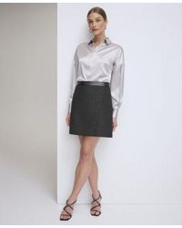 DKNY - Collared Button Front Satin Top Lurex Tweed Faux Leather Trim A Line Skirt - Lyst