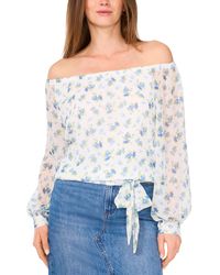 Vince Camuto - Floral Off-the-shoulder Long-sleeve Tie-front Blouse - Lyst