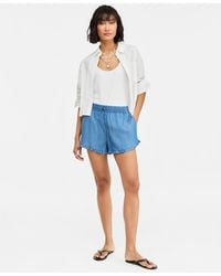 On 34th - Chambray Ruffled Drawstring Shorts - Lyst