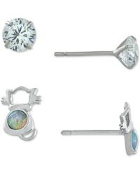Giani Bernini - 2-pc. Set Cubic Zirconia & Simulated Opal Cat Stud Earrings In Sterling Silver, Created For Macy's - Lyst