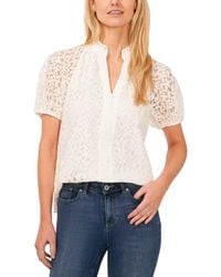 Cece - Floral Lace Puff Sleeve Split Neck Top - Lyst