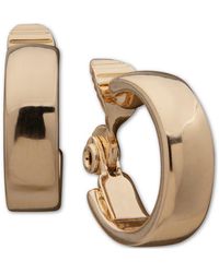 Anne Klein - Tone Small Wide Clip-on Hoop Earrings - Lyst