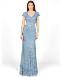 Lara - Beaded Cap Sleeve Gown With V-neckline - Lyst