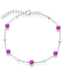 Simona - Sterling Silver Bezel-set And Cz Bead Bracelet (white - Lyst