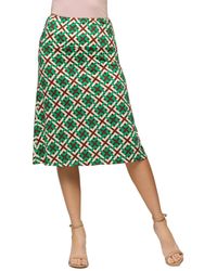 24seven Comfort Apparel - Green Geometric Print Comfortable Elastic Waist Knee Length Skirt - Lyst