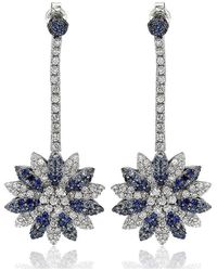 SUZY LEVIAN NEW YORK - Suzy Levian Sterling Silver Sapphire & Created White Sapphire Flower Drop Dangle Earrings - Lyst