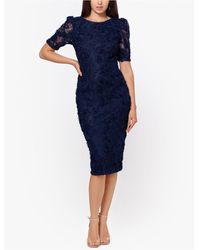 Xscape Puff-lace-sleeve Sheath Dress - Blue