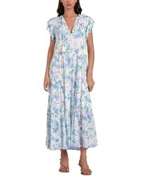 Elan - Printed Ruffle-sleeve Tassel-tie Maxi Dress - Lyst