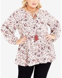 Avenue - Plus Size Charmed Notched V-neck Tunic Top - Lyst