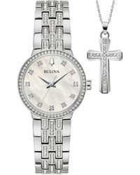 Bulova - Classic Crystal Stainless Steel Bracelet Watch Box Set 29mm - Lyst