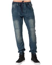 Level 7 - Premium Knit Denim jogger Jeans Indigo Hand Sanded Knee Patches - Lyst