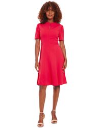 London Times - Petite Stand-collar Fit & Flare Dress - Lyst