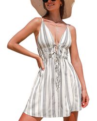 CUPSHE - Striped Waist Cutout & Tie Mini Beach Dress - Lyst