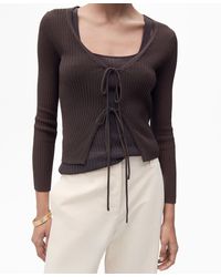 Mango - Ribbed Knit Bows Cardigan Sweater - Lyst