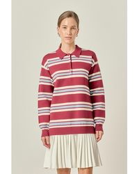 English Factory - Stripe Polo Mixed Media Mini Dress - Lyst