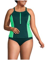 Lands' End - Plus Size Chlorine Resistant High Neck Zip Front Racerback Tankini Swimsuit Top - Lyst