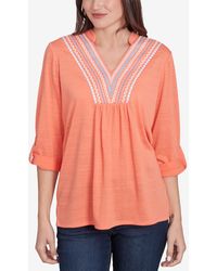 Ruby Rd. - Petite Soft Relaxed Textured Trim V-neck Top - Lyst