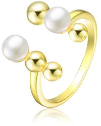 Genevive Jewelry - Sterling Silver 14k Plated And 5mm Fresh Water Pearl Modern Ring - Lyst