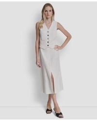 DKNY - Arid Pique Mini Logo Emblem Slit A Line Skirt Sleeveless V Neck Arid Pique Vest - Lyst