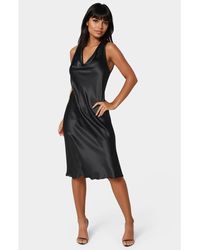 Bebe - Drape Front Sleeveless Satin Midi Dress - Lyst
