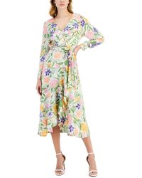 Tahari - Floral-print Tie-waist Midi Dress - Lyst