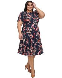 Calvin Klein - Plus Size Printed Fit & Flare Short-sleeve Dress - Lyst
