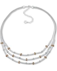Anne Klein - Two-tone Pave Rondelle Bead & Bar Triple-row Statement Necklace - Lyst